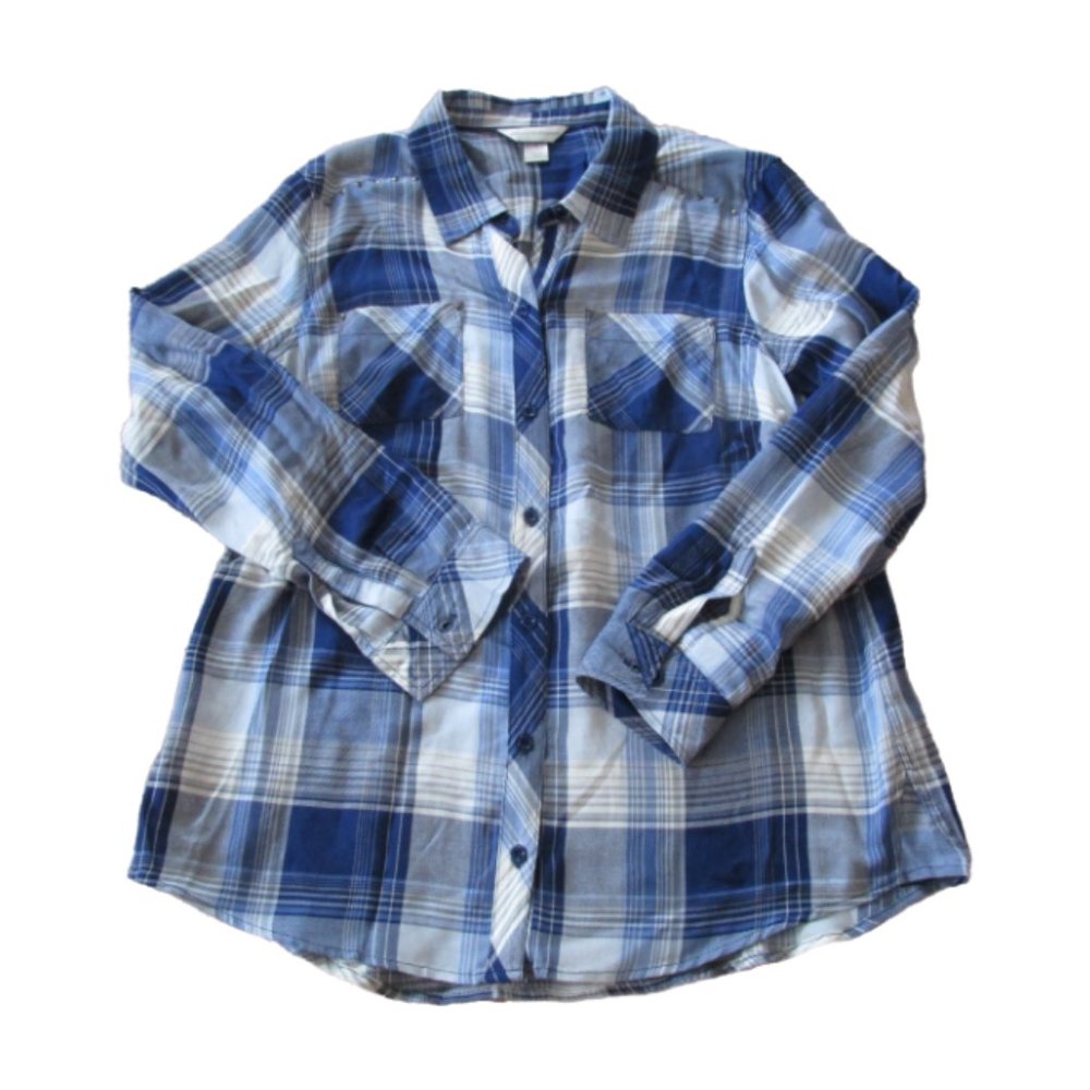 Christopher‎ & Banks Button Up Shirt Womens Medium Blue White Striped Collar Top